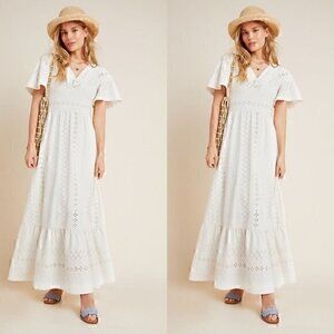 Anthropologie White Eyelet Maxi Dress